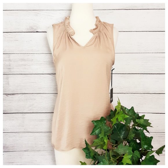 Simply Vera Vera Wang Tops - Simply Vera by Vera Wang Nude Champagne Sleeveless Ruffled Notched V Neck Blouse